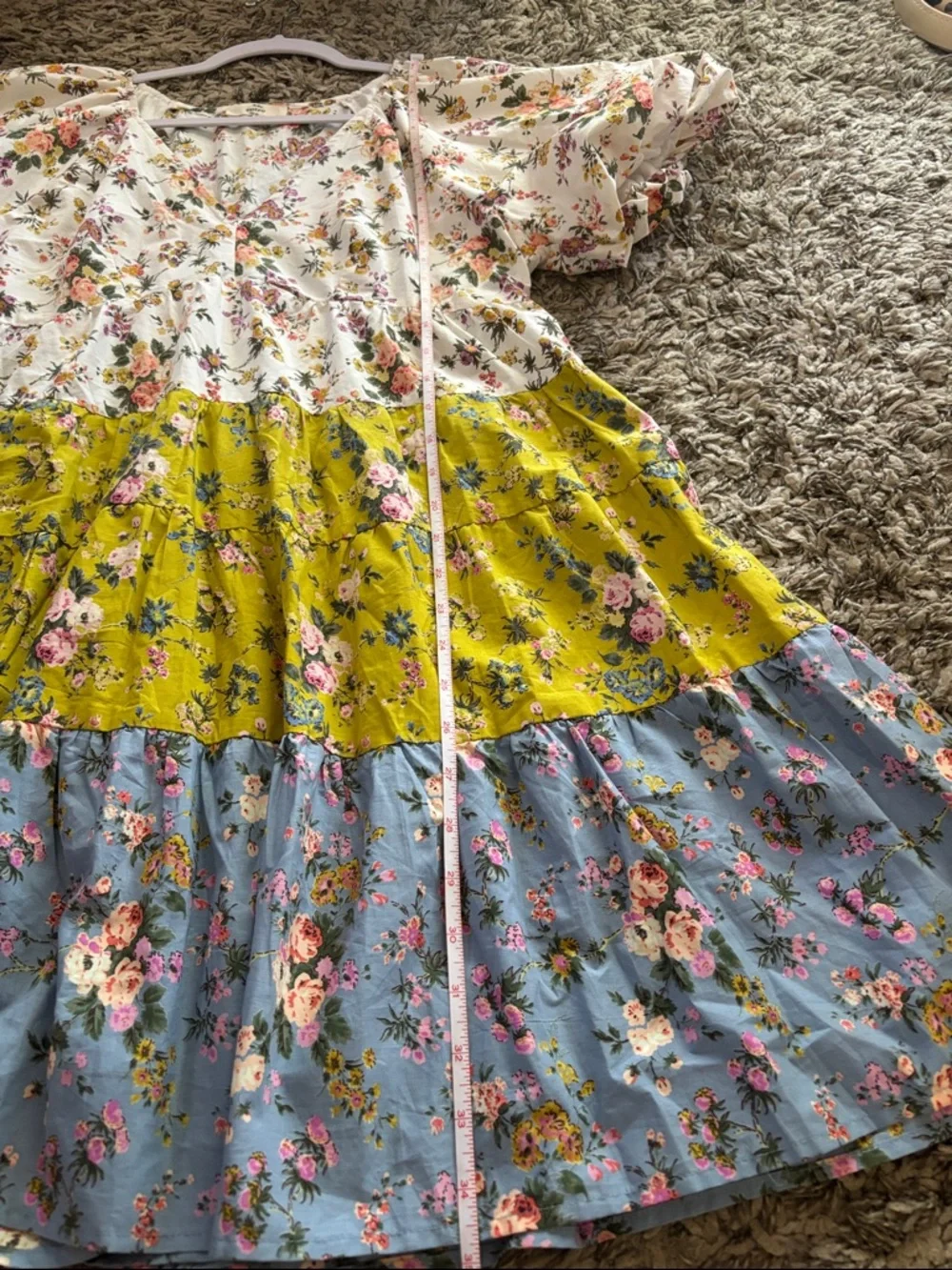 entro Floral Tiered Mini Dress in White, Olive, and Blue - Picture 11 of 11